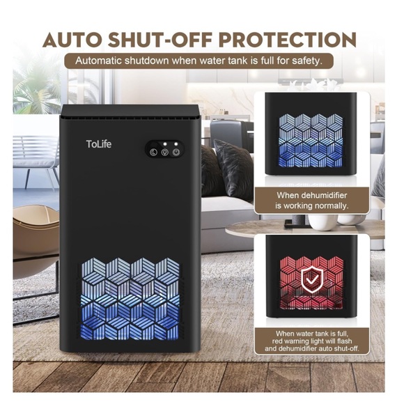 ToLife TZ-C2 Dehumidifiers (950 sq.ft) , 95oz.Tank, 7 Colors LED Light, NIB - Picture 10 of 16